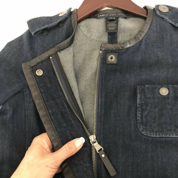 Marc Jacobs Denim And Leather Jacket SZ 2 Fitted. Leather Trim - Picture 9 of 10